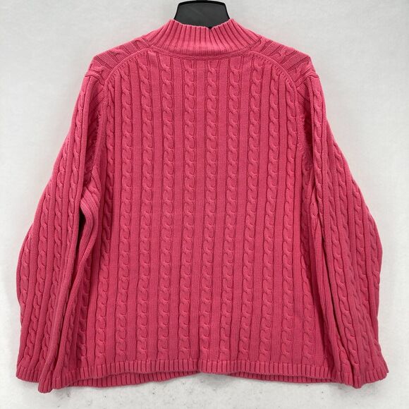 L.L. Bean Chunky Cable Knit Full Zip Sweater Women's 2X Pink Mock Neck Preppy - Picture 11 of 12
